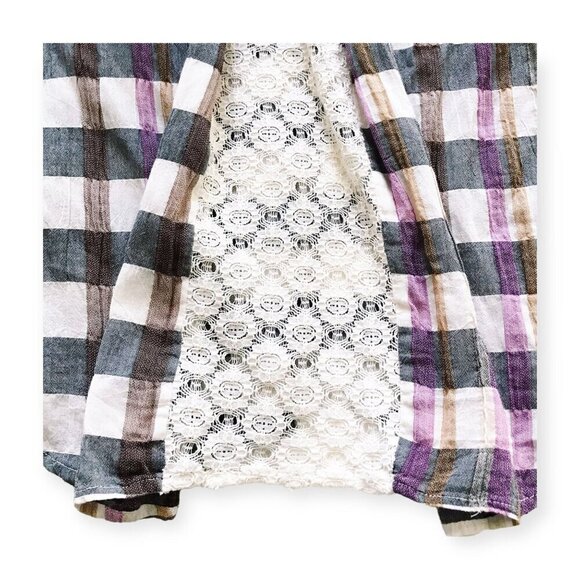 Anthropologie Isabella Sinclair plaid shirt with lace inserts. Size S - Picture 8 of 13